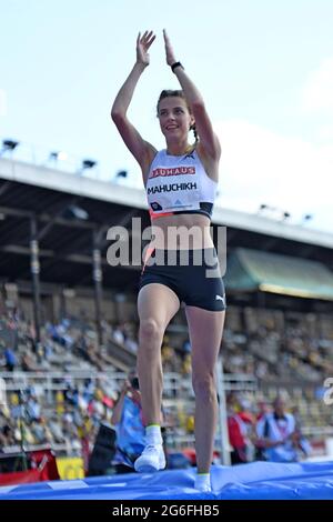 Yaroslava Mahuchikh (UKR) remporte le saut en hauteur féminin à 6-8 (2,03m) pendant le Bauhaus Galan à l'Olympiastadion, le dimanche 4 juillet 2021, à Stockholm, SW Banque D'Images