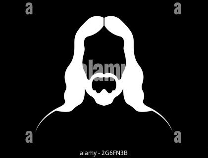 Jésus Christ, portrait graphique vecteur silhouette blanche isolée sur fond noir Illustration de Vecteur
