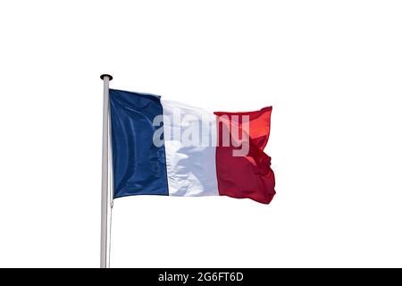 Drapeau français isolé sur fond blanc. Drapeau national de la France. Banque D'Images