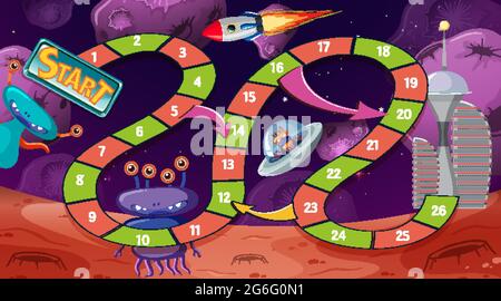 Modèle de jeu Snake et ladders avec illustration de thème d'espace Illustration de Vecteur