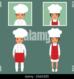 Définir le personnage de cuisinier du chef de dessin. Uniforme de la profession du restaurant blanc. Illustration vectorielle de la conception plate moderne Illustration de Vecteur