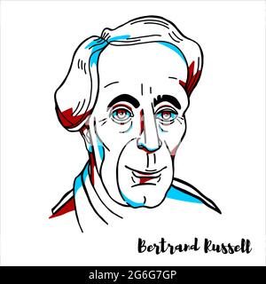 RUSSIE, MOSCOU - 02 avril 2019 : Bertrand Russell a gravé un portrait vectoriel avec des contours d'encre. Philosophe britannique, logicien, mathématicien, historien Illustration de Vecteur