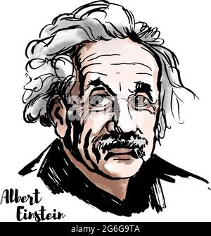 MOSCOU, RUSSIE - 20 MARS 2018 : portrait vectoriel aquarelle d'Albert Einstein avec contours d'encre. Le physicien théorique qui a développé la théorie de r Illustration de Vecteur