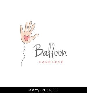 main ballon avec coeur, main en forme de main logo ballon design illustration vectorielle Illustration de Vecteur