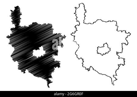 District d'Amberg-Sulzbach (République fédérale d'Allemagne, district rural Haut-Palatinat, État libre de Bavière) carte illustration vectorielle, scribble sketc Illustration de Vecteur