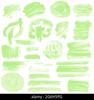 Collection de peinture verte, d'encre, de traits de pinceau, de pinceaux, de lignes, grundy. Vagues cercles éléments sales de décoration Illustration de Vecteur