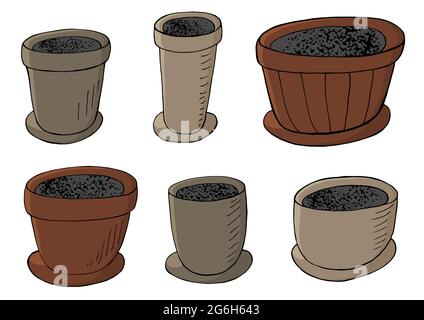 Illustration vectorielle mignonne. Ensemble de pots de fleurs de dessin animé. Éléments d'illustration pour votre conception Illustration de Vecteur