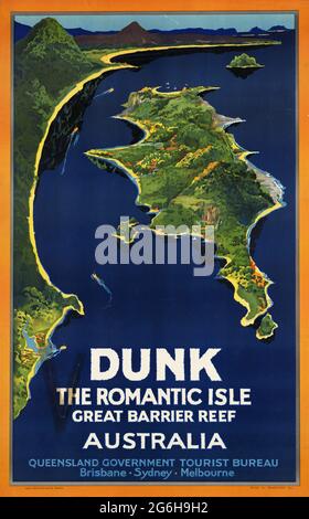 Une affiche de voyage vintage pour Dunk Island dans le Queensland, en Australie Banque D'Images