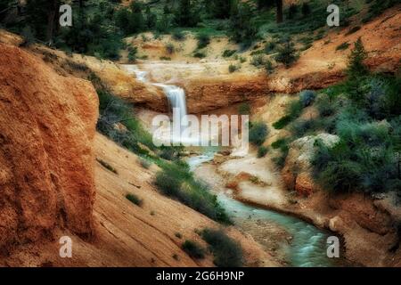 Cascade sur le ruisseau Tropic de Ditch. Parc national de Zion, Utah Banque D'Images