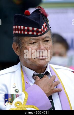 Londres, Royaume-Uni. Soldat Gurkha vétéran lors d'une manifestation sur la place du Parlement demandant la reconnaissance des Gurkhas qui ont servi dans l'armée britannique. 1er juillet 2 Banque D'Images