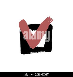 Dessin à la main, dessin au pinceau. Isolé sur un fond blanc. Icône de style de grunge Doodle. Contour, illustration de dessin animé. Icône coche Illustration de Vecteur