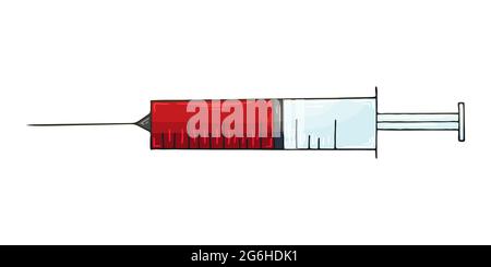 Icône médicale. Illustration vectorielle en mode dessin à la main. Isolé sur fond blanc. Outils médicaux. Seringue, injection Illustration de Vecteur