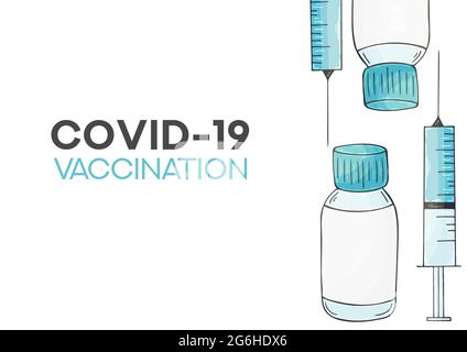 Covid-19 flacons de vaccin coronavirus médicament flacons seringue vecteur dessin. Lutte contre le coronavirus. Vaccination Illustration de Vecteur