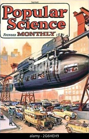 LA SCIENCE POPULAIRE un magazine trimestriel américain, publié pour la première fois en 1872. Couvrir à partir d'environ 1910 montrant un monorail battant l'embouteillage Banque D'Images