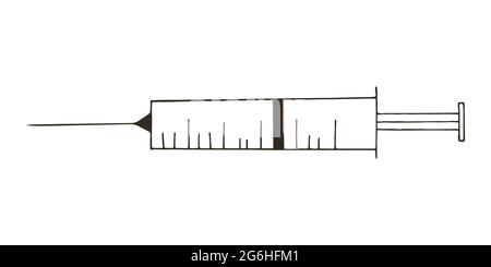 Icônes médicales de contour. Illustration vectorielle en mode dessin à la main. L'image est isolée sur un fond blanc. Instrument médical. Seringue, injection Illustration de Vecteur