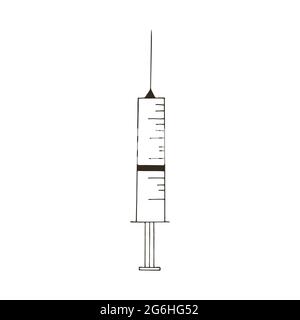 Icônes médicales de contour. Illustration vectorielle en mode dessin à la main. L'image est isolée sur un fond blanc. Instrument médical. Seringue, injection Illustration de Vecteur