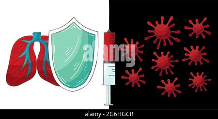 Covid-19 flacons de vaccin coronavirus médicament flacons seringue vecteur dessin. Combattre le coronavirus Illustration de Vecteur