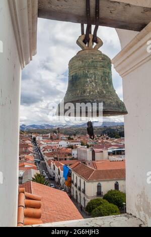 Clocher de l'église Templo Nuestra Senora de la Merced à sucre, capitale de la Bolivie. Banque D'Images