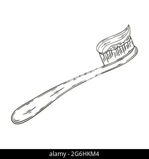 Icône Contour Medical. Illustration vectorielle en mode dessin à la main. Image isolée sur fond blanc. Instrument médical. Brosse à dents avec pâte Illustration de Vecteur