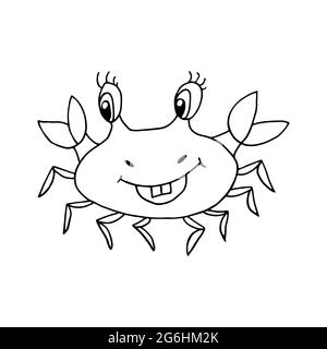 Contour. Crabe. Icône de thème marin en forme de dessin à la main. Jolie illustration puérile de la vie marine. Icône, badge, autocollant, imprimé pour les vêtements Illustration de Vecteur