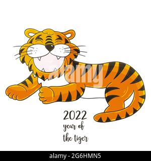 Symbole de 2022. Illustration avec tigre à la main. Nouvel an 2022 Tiger mensonge Illustration de Vecteur