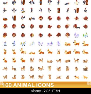 100 icônes d'animaux fixés. Cartoon illustration de 100 icônes animales vector set isolé sur fond blanc Illustration de Vecteur