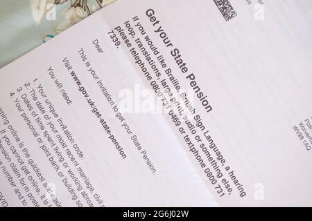 Invitation du gouvernement du Royaume-Uni à demander une pension d'État Banque D'Images