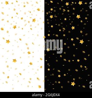 Motif d'illustration vectoriel d'étoiles dorées aléatoires sur fond blanc et noir. Peut être utilisé pour la bannière, la carte de vœux, Noël et le nouvel an Illustration de Vecteur