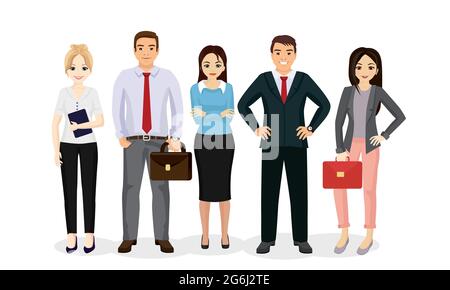 Illustration vectorielle équipe de professionnels. Les hommes d'affaires et les femmes d'affaires souriants se réunissent dans un style de dessin animé plat. Illustration de Vecteur