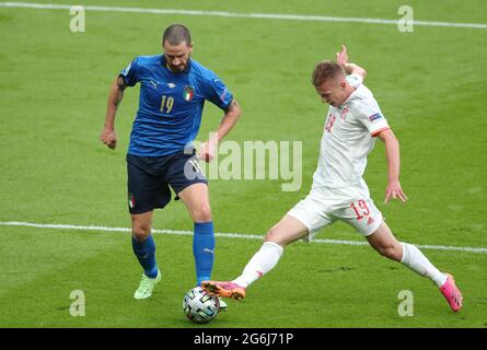 LEONARDO BONUCCI, DANI OLMO, ITALIE V ESPAGNE, 2021 Banque D'Images