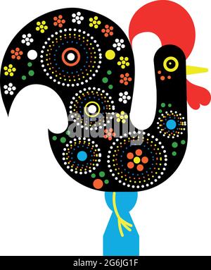 Rooster portugal, icône vecteur galo de Barcelos. Portugal symbole culturel traditionnel. Motif folklore plat et coloré Illustration de Vecteur