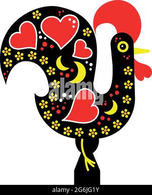 Rooster portugal, icône vecteur galo de Barcelos. Portugal symbole culturel traditionnel. Motif folklore plat et coloré Illustration de Vecteur