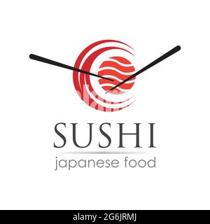 Modèle de logo sushi pour café alimentaire japonais avec sushis au saumon Illustration de Vecteur