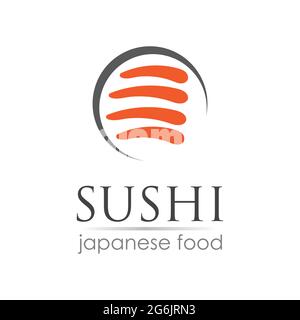 Modèle de logo sushi pour café alimentaire japonais avec sushis au saumon Illustration de Vecteur