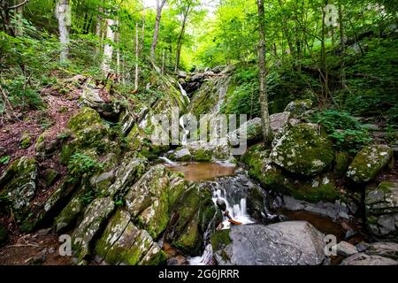 Vue d'ensemble pittoresque des chutes Dark Hollow au parc national Shenandoah en été Banque D'Images