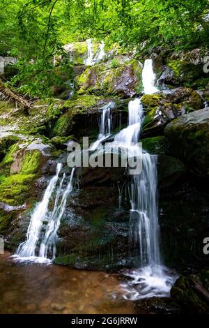 Vue d'ensemble pittoresque des chutes Dark Hollow au parc national Shenandoah en été Banque D'Images