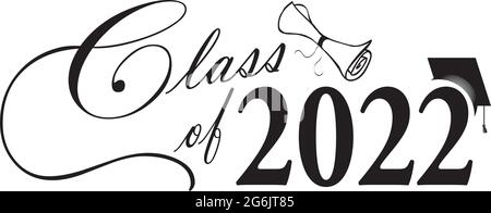 Classe de 2022 script graphique avec diplôme et remise des diplômes Cap Noir et blanc Illustration de Vecteur