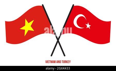 Drapeau du Vietnam et de la Turquie croisé et de style à plat. Proportion officielle. Corriger les couleurs. Illustration de Vecteur