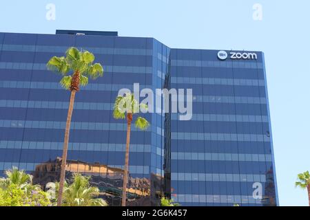 Zoom Video Communications, Inc. Siège social à San Jose, Californie; technologie de communication, vidéotéléphonie et fournisseur de services de chat en ligne. Banque D'Images