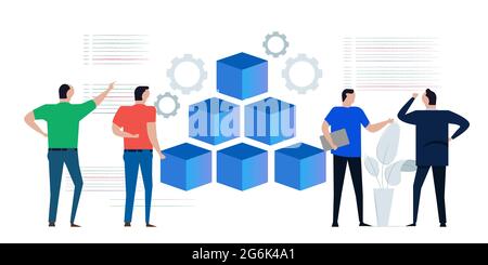 conteneur de microservices concept de micro-service dans le développement de systèmes ligne de programmation d'intégration de code Illustration de Vecteur