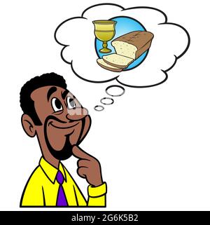 Homme pensant à la Communion - UNE illustration de dessin animé d'un homme pensant à la Communion de l'église. Illustration de Vecteur