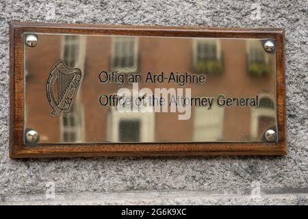 Dublin City, Dublin, Irlande, 28 juin 2021. Signalisation au Bureau du Procureur général Banque D'Images
