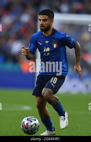 Londres, Angleterre. 06/07/2021, Lorenzo Insigne (Italie) lors du match des demi-finales de l'UEFA 'Championnat d'Europe 2020 entre l'Italie 5-3 Espagne au stade Wembley le 06 juillet 2021 à Londres, Angleterre. Credit: Maurizio Borsari/AFLO/Alay Live News Banque D'Images