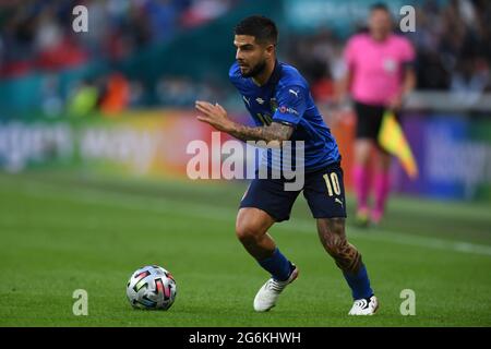 Londres, Angleterre. 06/07/2021, Lorenzo Insigne (Italie) lors du match des demi-finales de l'UEFA 'Championnat d'Europe 2020 entre l'Italie 5-3 Espagne au stade Wembley le 06 juillet 2021 à Londres, Angleterre. Credit: Maurizio Borsari/AFLO/Alay Live News Banque D'Images