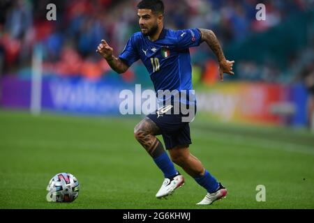 Londres, Angleterre. 06/07/2021, Lorenzo Insigne (Italie) lors du match des demi-finales de l'UEFA 'Championnat d'Europe 2020 entre l'Italie 5-3 Espagne au stade Wembley le 06 juillet 2021 à Londres, Angleterre. Credit: Maurizio Borsari/AFLO/Alay Live News Banque D'Images