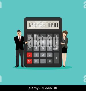 Les gens d'affaires sont petits avec la calculatrice. Comptabilité, analyse financière. Illustration vectorielle Illustration de Vecteur