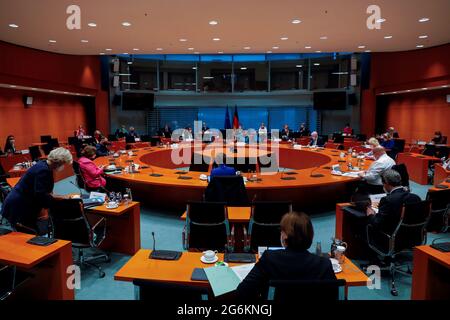 Berlin, Allemagne. 07e juillet 2021. Réunion hebdomadaire du cabinet tenue à la Chancellerie fédérale. Credit: Michele Tantussi/Reuters/Pool/dpa/Alamy Live News Banque D'Images