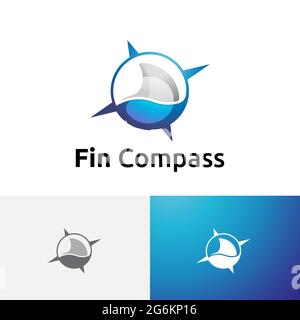 Logo Shark fin Fish Ocean Wildlife Compass Adventure Illustration de Vecteur