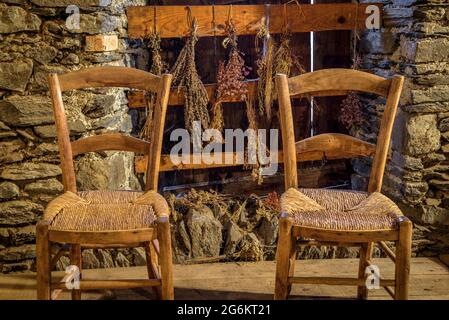 Détails à l'intérieur de l'Écomusée de Çò de Joanchiquet, à Vilamòs (Vallée de l'Aran, Catalogne, Espagne, Pyrénées) ESP: Detales del Ecomuseo Çò de Joanchiquet Banque D'Images