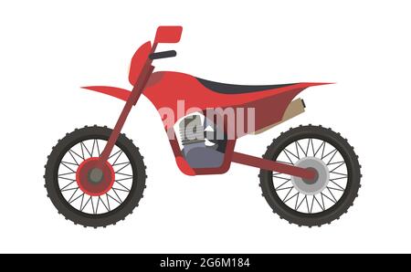 Dessin animé de vélo. Véhicule tout-terrain Enduro. L'illustration est isolée sur un fond blanc. Vue latérale. Moto froide. Vecteur Illustration de Vecteur